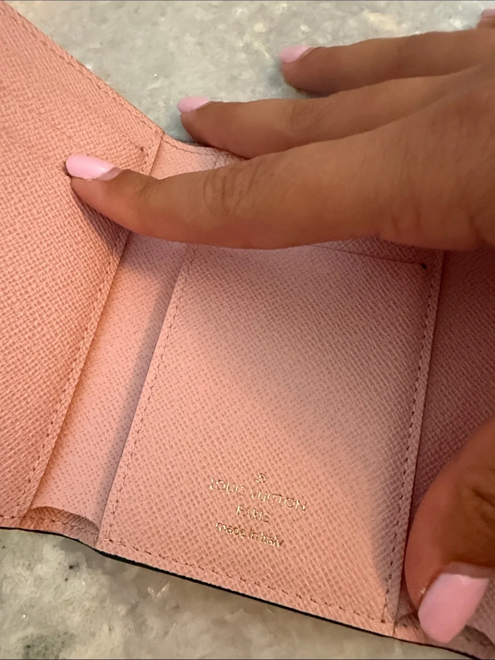 Louis Vuitton Damier Ebene Compact Wallet with Pink Snap